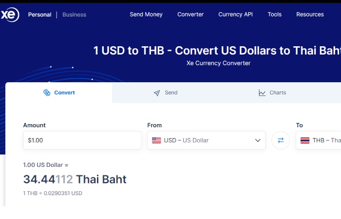 Xe.com tools to exchange for USD to THB