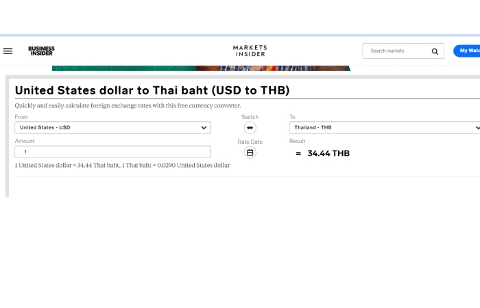 businessinsider.com tool to convert the United States dollar to Thai baht (USD to THB)