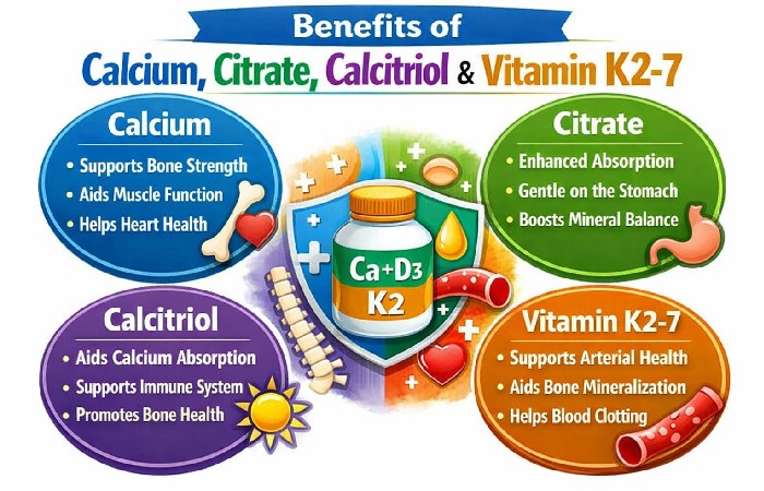 Benefits of Calcium Citrate, Calcitriol, and Vitamin K2-7